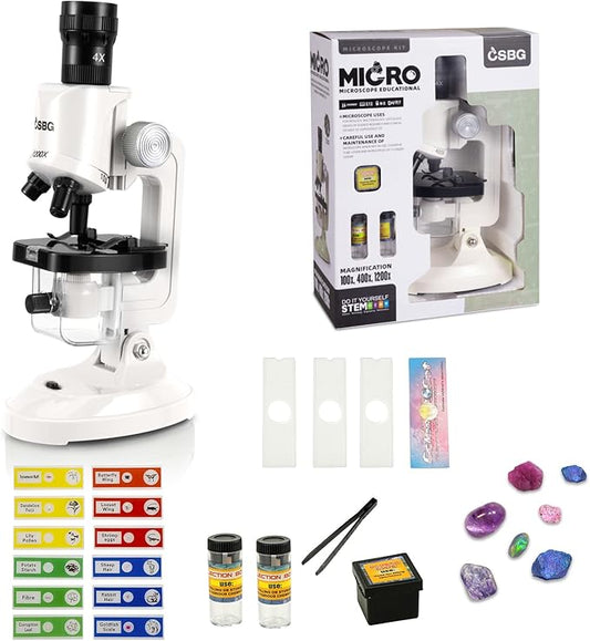 Little World Microscope for Kids, 100x 400x and 1200x Science Kits for Kids Age 5-7 Age 8-12, Microscope Beginner Kit with LED, Learning Resources Toys, Science Experiment STEM Kits, White
