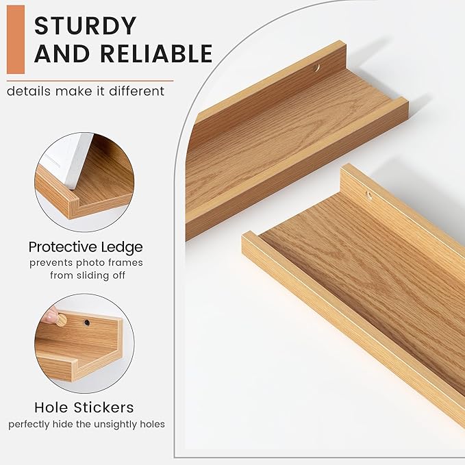 Floating Picture Ledge Shelves Set of 4, 36 Inch Shelves with Lip - Large Nursery Book Shelf for Toys Storage, Kids Bookshelf - Wall Mounted Living Room Bedroom Decor Frames