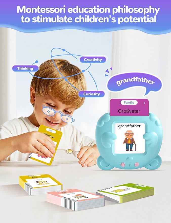 German and English Talking Flash Cards for Toddlers, 510 Sight Words Bilingual Learning Toys for Children, Autism Pocket Speech Therapy Toys, Deutsch Vocabulary Educational Flashcards