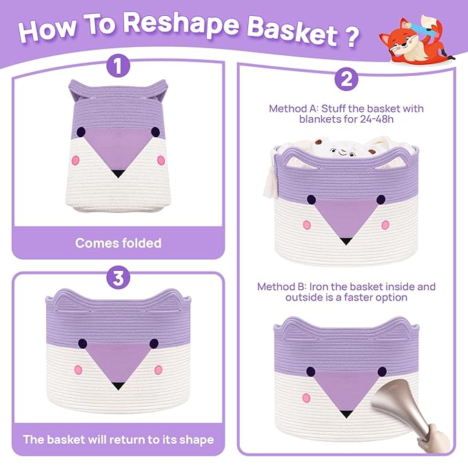 Large Baby Basket Toy Storage 3 Pack, (20"x13.8") Woven Baby Laundry Basket, Stuffed Animal Storage.