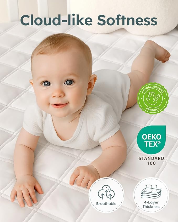 Yoofoss Waterproof Crib Mattress Protector, Quilted Crib Mattress Pad Cover Ultra Soft and Breathable, Machine Washable Toddler Mattress Protector for Standard Baby Crib Size 52''x28''