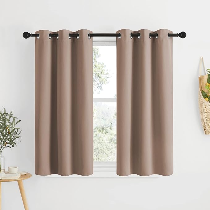 NICETOWN Blackout Small Curtains for Bedroom - Triple Weave Grommet Top Thermal Insulated Light Blocking Panels for Bathroom/Kitchen, Cappuccino, W34 x L50, Set of 2