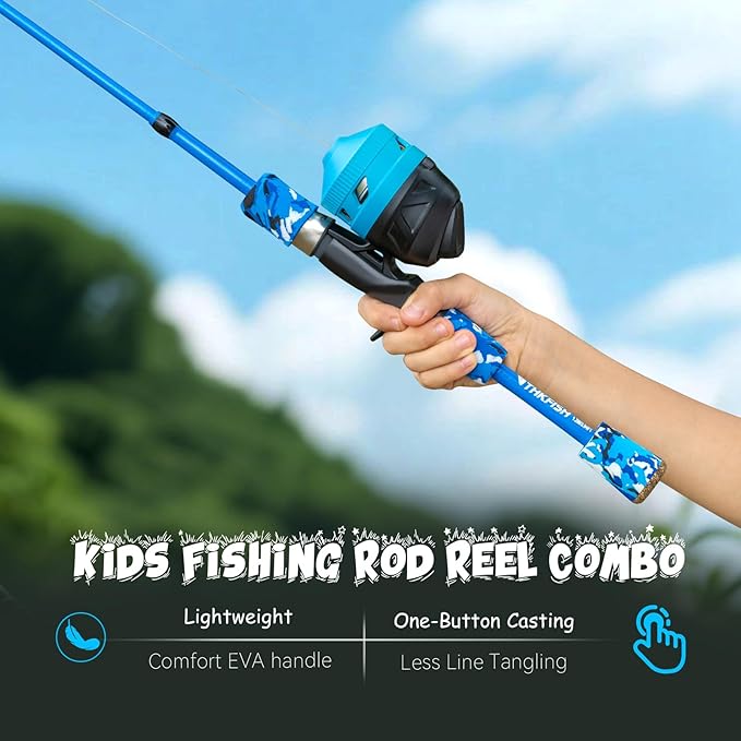 Kids Fishing Pole Set, Telescopic Fishing Rod Reel Combo Kids Starter Kit with Lures Tackle Box, Foldable Stool and Portable Bag for Boys Girls Younth