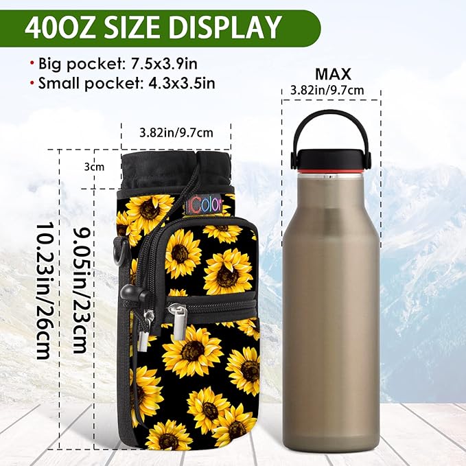 icolor Water Bottle Carrier Bag with Strap 25/32/40 oz Crossbody Bottle Holder with Phone Pocket Sling Sleeve Insulated Neoprene Water Bottle Pouch for Walking Travelling
