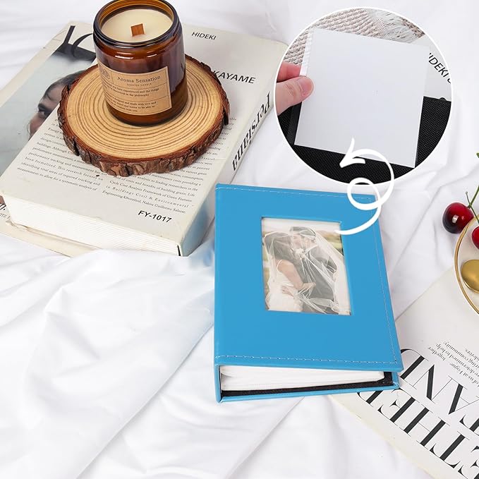 RECUTMS Photo Album 4x6 Pockets Leather Cover Photo Album Book Holds 52 Vertical 4x6 Photos Picture Book for Wedding Family Baby (Sky Blue)