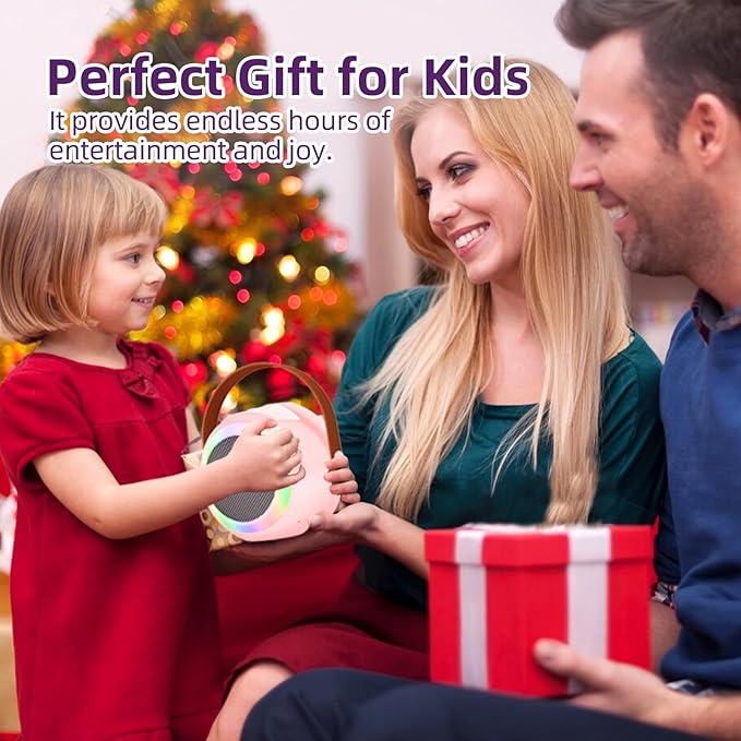 YF96 Mini Karaoke Machine for Kids - Built-in Phone Holder, Portable KTV Microphone Speaker, 7 Fun Sound Effects, Bluetooth, Type-C Charging, Perfect for Family Singing Pink