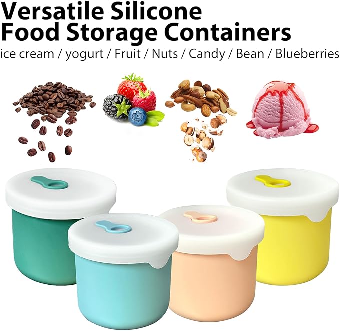 8.5 OZ Silicone Food Storage Containers, Baby Food Storage Jars with Airtight Lids and Snack Cup Lid, Freezer, Microwave and Dishwasher Safe, Reusable Snack Containers for Kids, Infant, Toddler, 4 Pcs