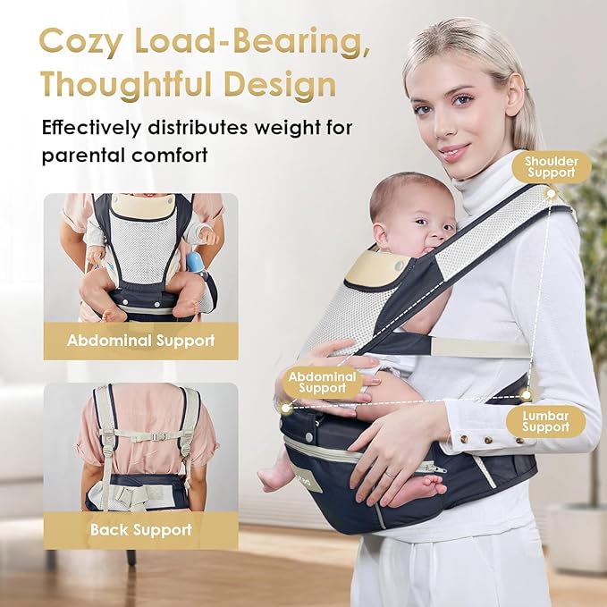 Baby Carrier Newborn to Toddler, Lightweight Ergonomic Baby Hip Seat Carrier Up to 33lbs, Adjustable Extended Waistband Infant Carrier with Breathable Sunshield, Navy Blue