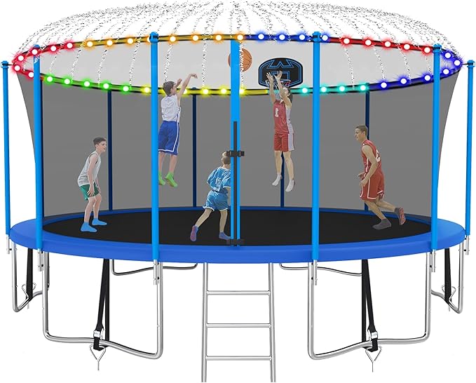 SKYUP Tranpoline 1500LBS 16 15 14 12 10 8 FT Tranpoline for 7-10 Kids and Adults, Windproof Outdoor Tranpoline with Enclosure Net, Basketball Hoop, Easy to Install & Last Long - ASTM Approved