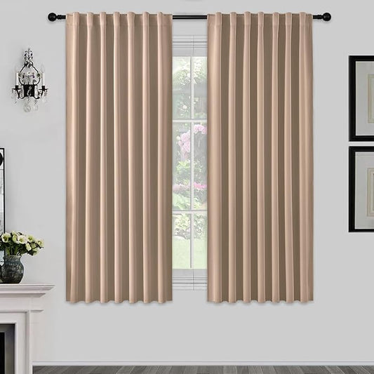 Joydeco 72 Inch Blackout Curtains for Bedroom, Thermal Insulated Black Out Curtains, Room Darkening Drapes for Living Room Window Rod Pocket Back Tab (W52 x L72 Inch, Khaki)