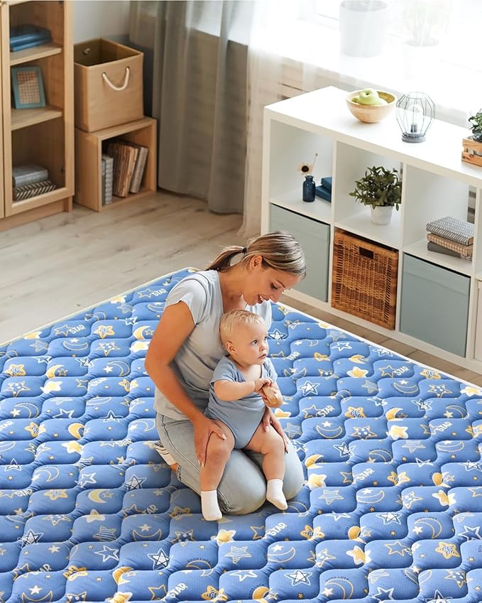 Odorless Premium Foam Baby Play Mat 4ft x 6ft, Soft Microfiber Fabric Crawling Mat for Floor- Comfortable and Hypoallergenic, Non-Slip Cushioned Floor Playpen mat for Infants,Babies,Toddlers