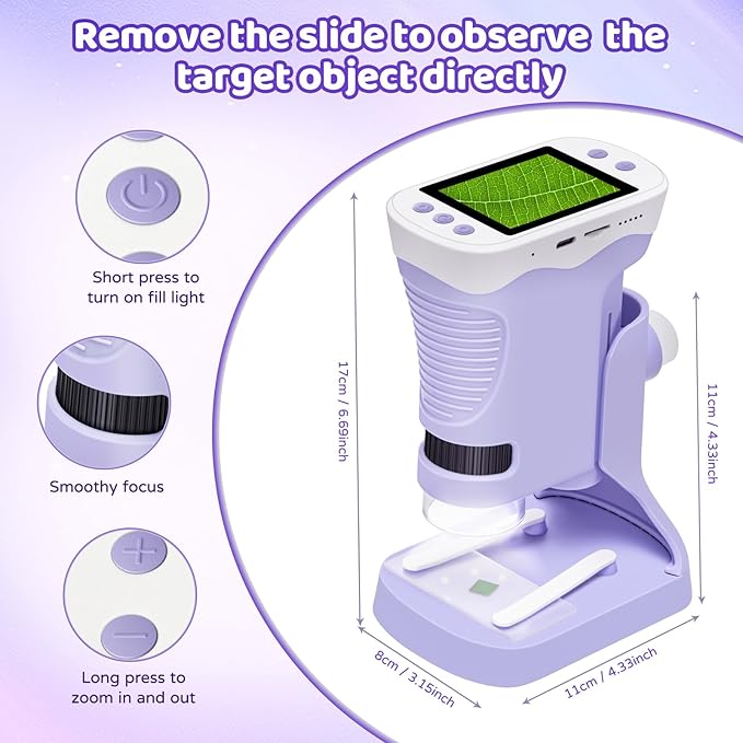 Mini 3-in-1 Pocket Microscope with Camera & Telescope, 32GB SD Card, 2.4" IPS HD Screen, Handheld Digital Microscope for Kids, Educational Science Kit, Christmas Birthday Gift for Boys Girls Ages 3-9