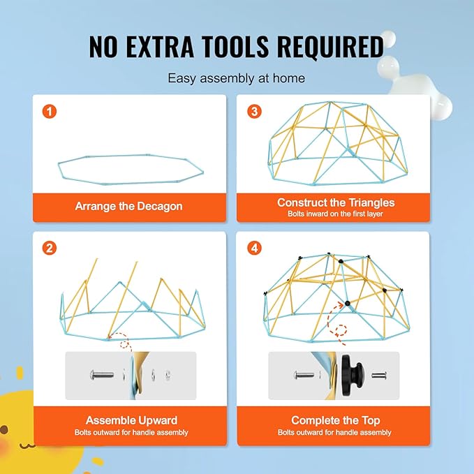 VEVOR Climbing Dome, 8FT Geometric Dome Climber with Slide, Jungle Gym Supports 600LBS and Easy Assembly for Kids 3 to 9 Years Old, with Climbing Grip, Outdoor and Indoor Play Equipment for Kids