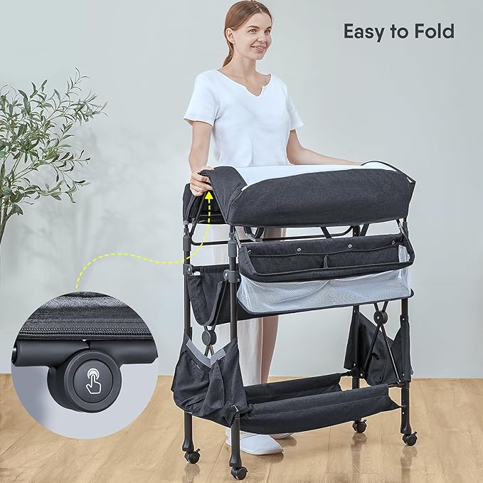 BabyBond Portable Baby Changing Table with 2 Storage Baskets, Foldable Diaper Changing Table Dresser Waterproof Height Adjustable Changing Station for Infant and Newborn(Grey)