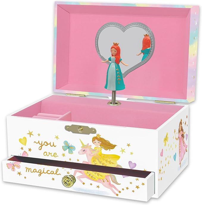 Musical Princess Kids Jewelry Box - Girls Jewelry Box with Mirror, Princess Gifts for Little Girls, Unicorn Toys for Girls Age 4-6