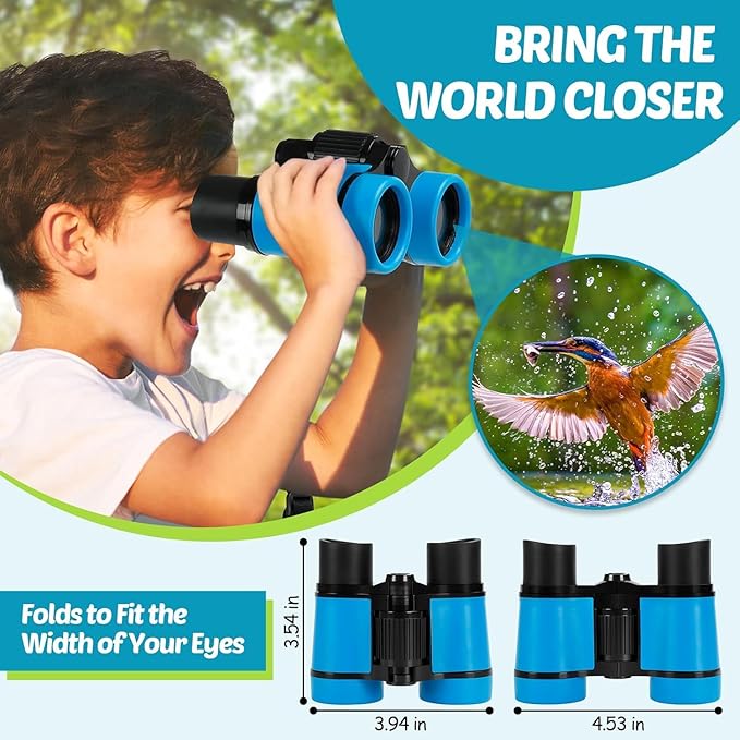 Binoculars for Kids, Kids Binoculars Toys for 3 4 5 6 7 8 Years Boys and Girls, Set with Magnifying Glass & Compass - Birthday Gifts Outdoor Toy for Kid Ages 3-8 Toddler Camping (Blue)