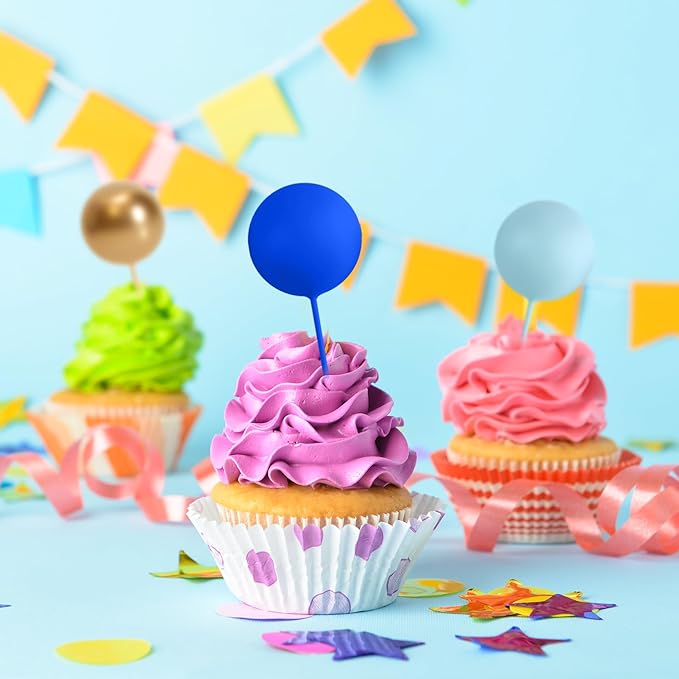 75 Pieces Cake Balls Topper Decorations Foam Cupcake Topper Mini Balloon Cake Topper Balls Cake Picks for Cake Deco Birthday Party Wedding（Blue Gold White Series）