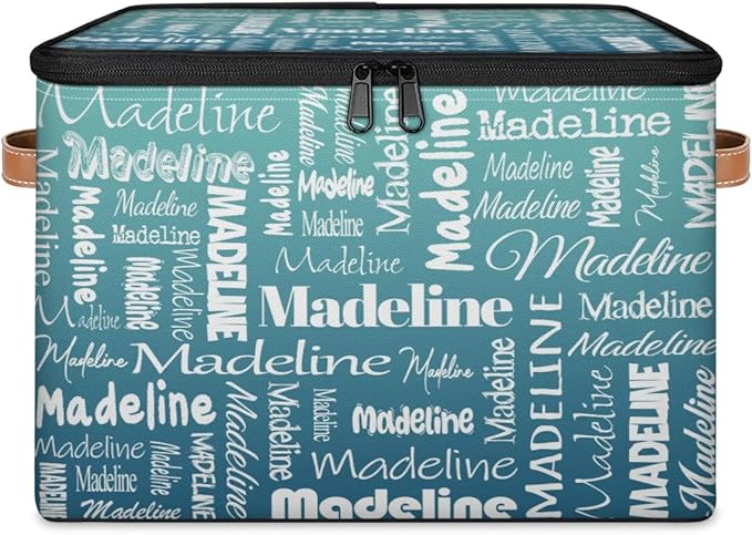 Custom Storage Basket with Name, Personalized Storage Bins with Zipper Lid, Foldable Fabric Storage Box Large capacity with Handle Grey Blue Green