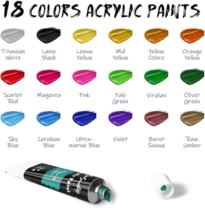 LEYEMO Acrylic Art Set, Paint Set, Painting Kit, Acrylic Paint Sets for Kids, Canvas Set with 18 Acrylic Paints, 8 Painting Brushes, Art Supplies for Kids, Adults, Beginners