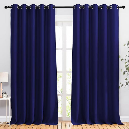 NICETOWN Blackout Room Divider Curtains 118 inches Long 2 Panels, Grommet Sliding Door Curtains Solid Window Treatments Sound Reducing for Living Room, W66 x L118, Navy Blue