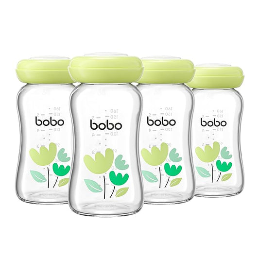 YOHKOH Breast Milk Storage Bottles - Wide Neck Glass Breastmilk Storage Bottles with Lids, BPA-Free (Green, 5.4oz (Pack of 4))