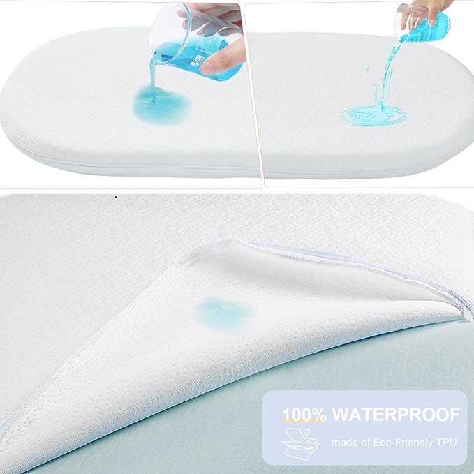 NeoBorn Baby Bassinet Mattress Pad, 32" x 16" Dual Sided Comfort Gel Memory Foam Mattress with Removable Breathable Soft Tencel Cover Fit for Dream On Me Karley Bassinet