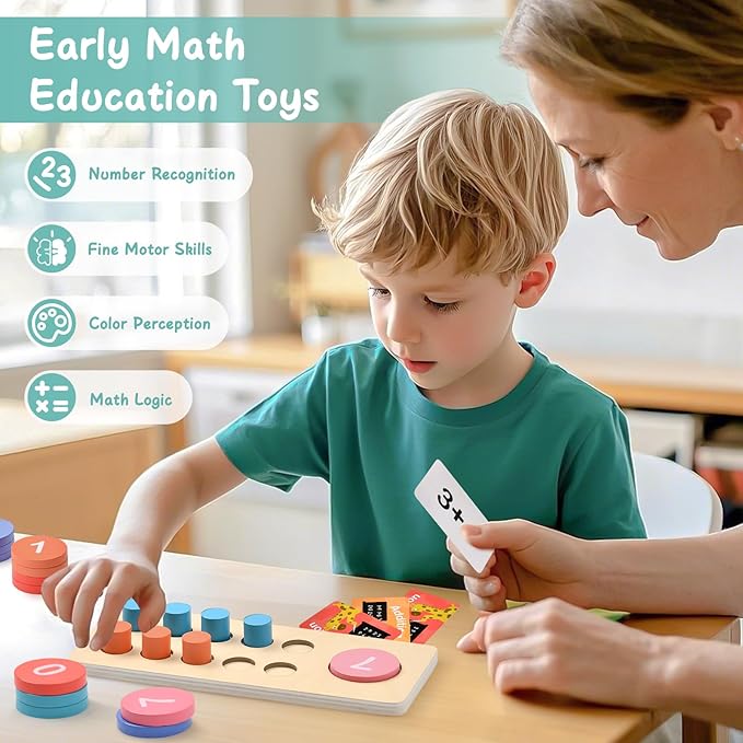 Lewo Wooden Montessori Math Manipulatives Preschool Toys, 1 to 20 Addition and Subtraction Games with Ten Frame/Number Flashcard, Educational Learning Counting Peg Board for Toddlers 3 4 5 Year Old
