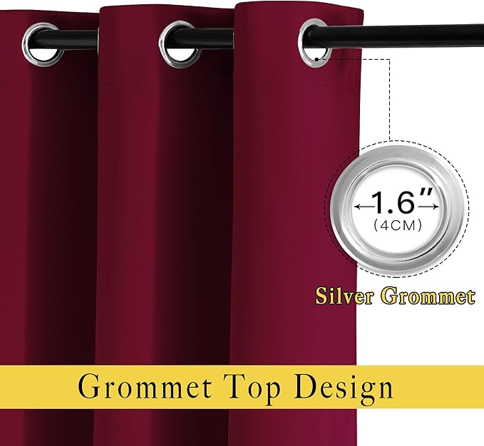 NICETOWN 84 inches Bedroom Curtains Panels - Functional Blackout Curtains/Panels for Bedroom, Thermal Insulated, Privacy Assured (Set of 2, 52 x 84 inches, Wine Red)