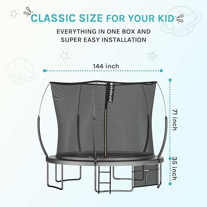 SkyBound 14 FT 12 FT 10FT 8FT 6FT Springless Trampoline for Kids and Adults - Recreational Trampolines with AntiRust Coating - Bungee Cords Outdoor Trampoline for Kids - No-Gap Design Zipper System