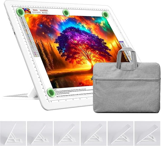 TOHETO Rechargeable A3 Light Board with Stand, Bag, Super Bright Magnetic Light Pad with Side Buttons, Wireless Light Box for Tracing and Drawing, Cordless Light Table for Diamond Painting, Sketching