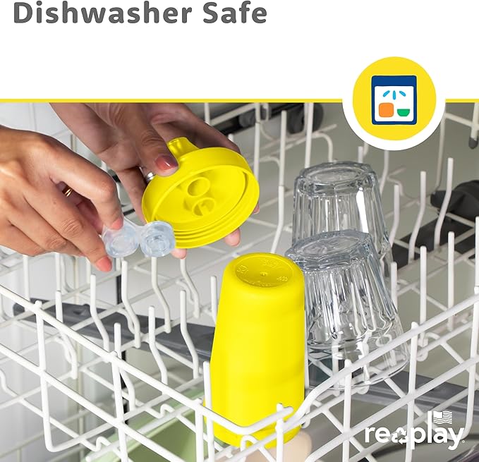 Re-Play Sippy Cups for Toddlers - 10 Oz. Reusable Spill Proof Cups for Kids, Dishwasher/Microwave Safe - Made in USA - Set of 4-3.13" x 6.25" - Preschool