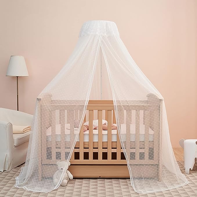 Baby Bed Canopy White Baby Crib Cot Net Tent Hanging Dome Curtain Netting See Through Mesh Bed Cover Net Stand Rod