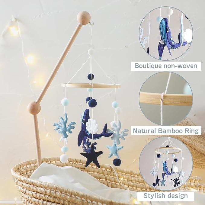 Baby Mobile Wind Chime Sea Creatures, Whale Mobile Wind Chime, Baby Bed Hanging Game Mobile for Children's Room Children's Bed Decor
