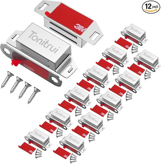 Cabinet Door Magnet, Flat Bottom Cabinet Magnetic Catch with Adhesive, Easy to Install,Only Takes 1 Minute,35lb Magnetic Cabinet Door Drawer Latch(Sliver, 12Pack)