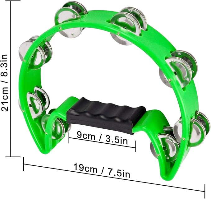 EastRock Tambourine,Metal Jingles Hand Held Percussion-Half Moon Tambourine for Kids, Adults, KTV, Party GREEN