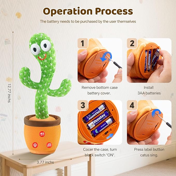 Dancing Talking Cactus Toy for Baby Toddler, Boys Girls Gifts Singing Mimicking Recording Repeating What You Say Baby Toys with 120 English Songs (Adjustable Volume)
