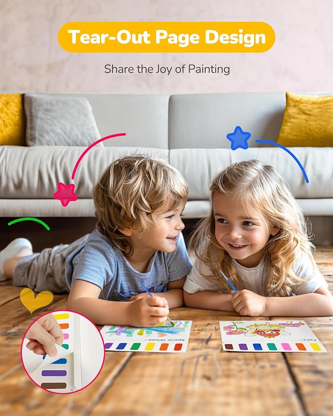 TECJOE 3 Pack Paint with Water Coloring Books for Toddlers, Watercolor Paint Set with 6 Brushes, Painting Activity for Kids Ages 4 5 6 7 8, Birthday Gifts Arts & Crafts Toy, Princess, Forest & Sea