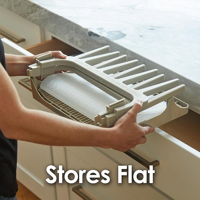 PopYum Seattle Gray Space Saving Drying Rack from 100% Recycled Bottles with Clear Frosted Silicone Drying Mat, countertop for Baby Bottle, Plastic Bags, Cups, Glass, tumblers, Compact