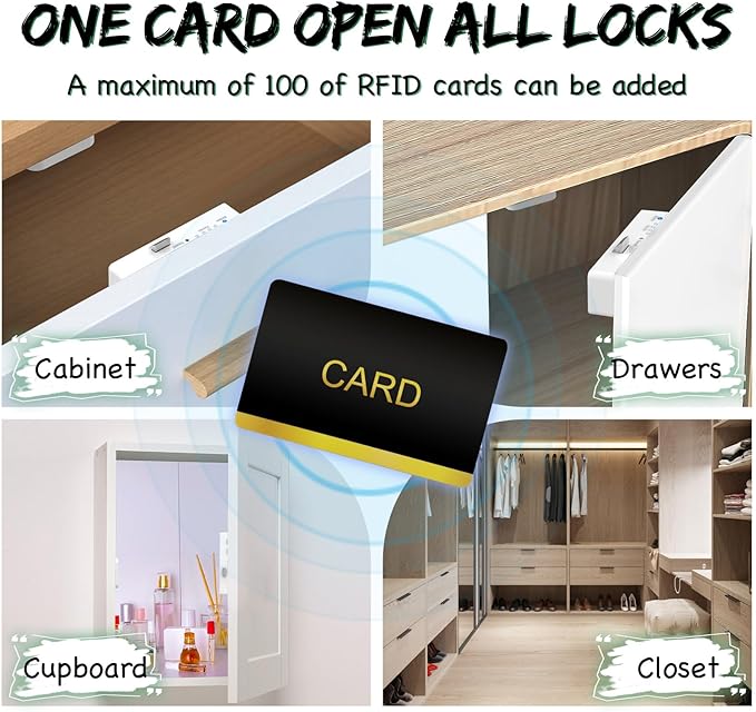 RFID Cabinet Lock, Hidden Digital Electronic Bluetooth RFID Smart Cabinet Drawer Lock for Adults Baby Proofing Teens Liquor Cupboard File