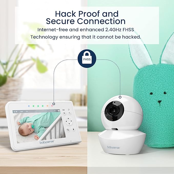 Babysense Baby Monitor with 2 Cameras and Audio 4.3", Non Wifi Baby Monitor, Dual Split Screen, Portable Double Sleep Video Monitoring, Auto Night Vision & Light, Lullabies & White Noise Two-Way Audio