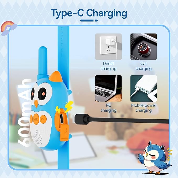 Retevis RT30W Walkie Talkies for Kids Rechargeable, Owl Toys for Kids Birthday Gifts, Toy Walkie Talkie Watch with LED Eyes, for Boys Girls Outdoor Camping Hiking Family Games (1 Pair)