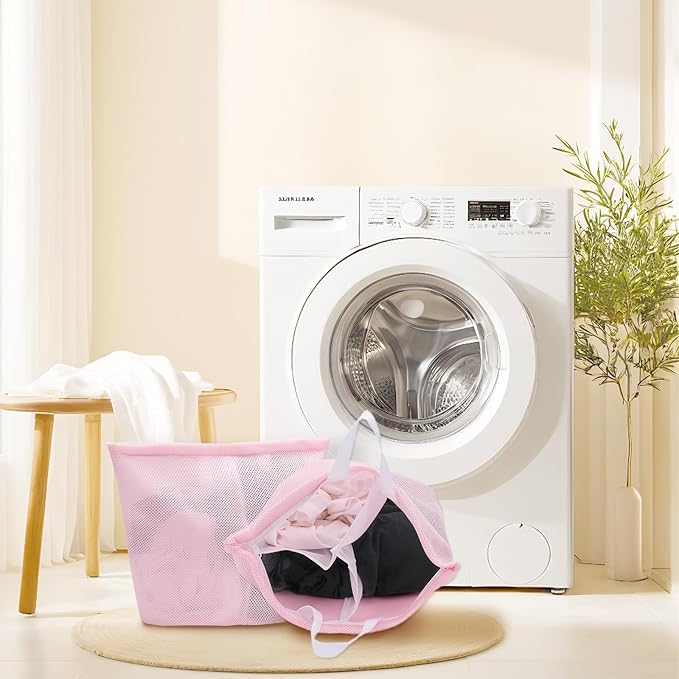 2 Pcs Special Zoning laundry bag for delicates with handles mesh laundry bags washing machine laundry totes travel storage and sorting bag(Pink-Blue)