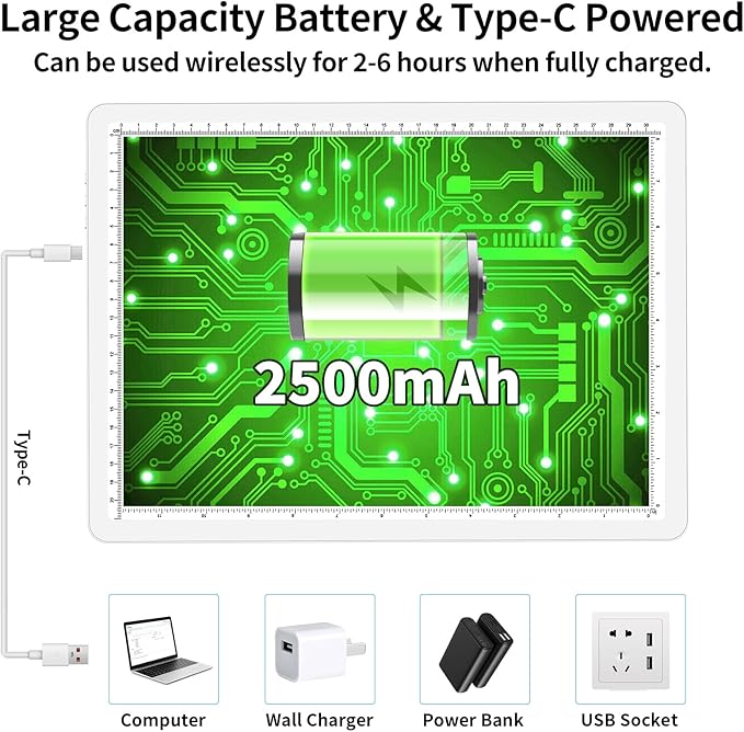 TOHETO Rechargeable A4 Light Board with Stand, Bag, Super Bright Magnetic Light Pad with Side Buttons, Wireless Light Box for Tracing and Drawing, Cordless Light Table for Diamond Painting, Sketching