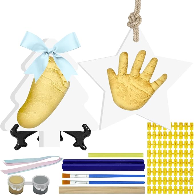 Baby Hand & Footprint Keepsake Kit - Personalized Handprint Footprint Ornament for Newborn Babies, New Mom Gifts, Baby Shower & Registry, Nursery Picture Frame, Pet Paw Print Ornament