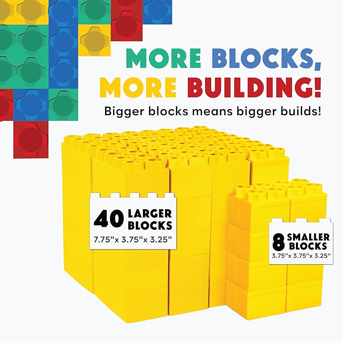Big Blocks for Kids Ages 4-8 — Indoor & Outdoor Blocks Kids Games — Yellow Large Building Blocks - 48pc