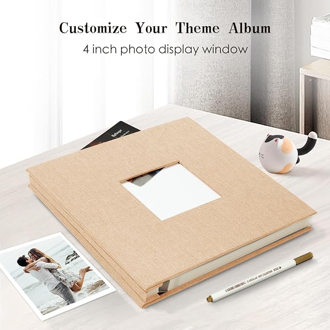 Spbapr Large Photo Album Self Adhesive 60 Pages Linen cover DIY Magnetic Scrapbook album with A Metal Pen Hold 3x5 4x6 5x7 6x8 8x10 Pictures Khaki