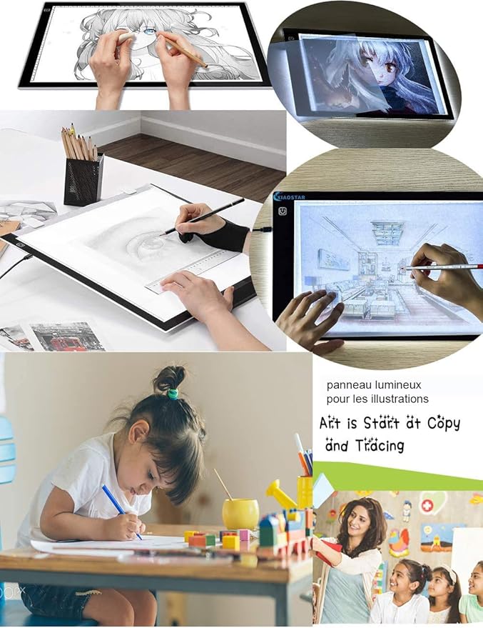Light Box Drawing Pad, Tracing Board with Type-C Charge Cable and Brightness Adjustable for Artists, AnimationDrawing, Sketching, Animation, X-ray Viewing (FR-A4-P-black)