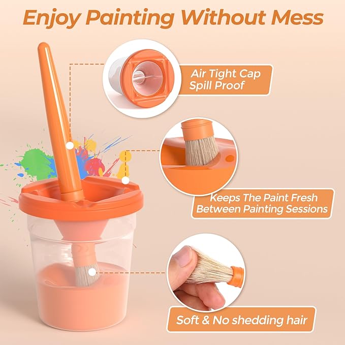 Nicpro Washable Paint for Kids, Kids Painting Set with Cups and Paintbrushes, 12 Vibrant Colors(2 oz), Non Toxic Washable Finger Paint for Toddlers Preschool Home School Children Art Painting Supplies