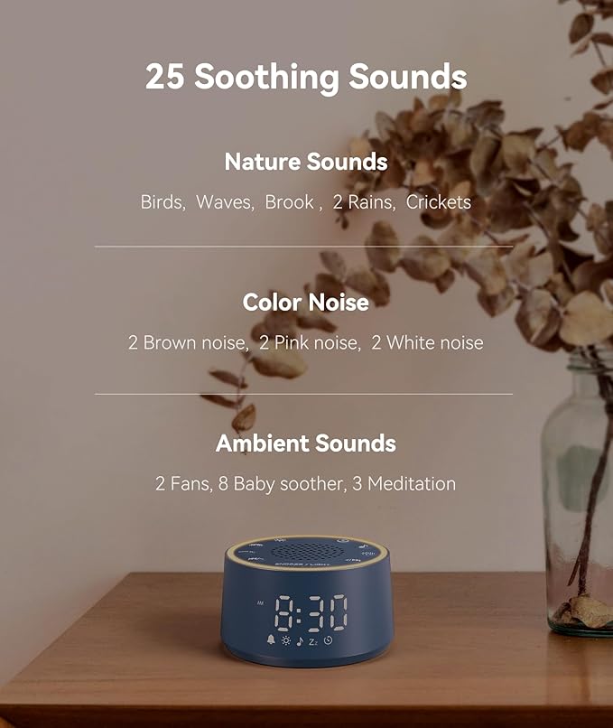 Dreamegg Sound Machine & Alarm Clock - White Noise Machine with 7 Wake-Up Sounds, 0-100% Dimmable, Night Light, Sound Machine for Sleeping, Office, Home, Travel Essentials Gift, Navy