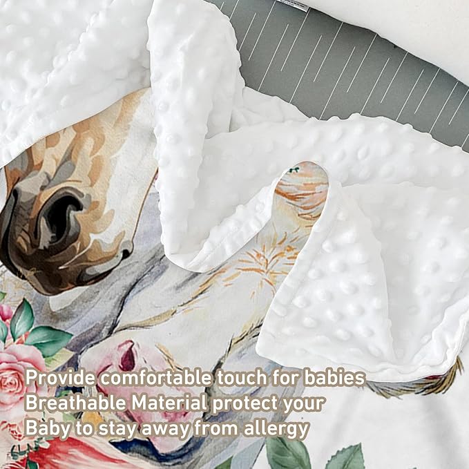 Custom Name Crib Bedding Set - Horse & Cow Pattern, Personalized Floral Nursery Bedding 3-Piece Set– Soft Blanket, Fitted Sheet, Changing Pad Cover – for Newborns Girls Nursery Gifts